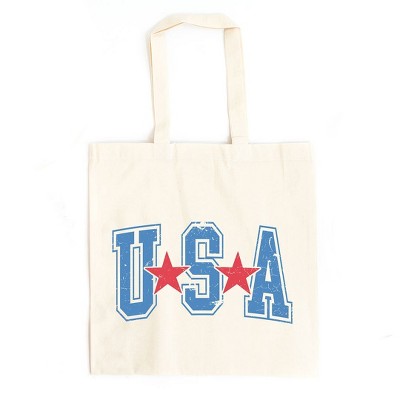 City Creek Prints Varsity USA Red Stars Canvas Tote Bag - 15x16 - Natural