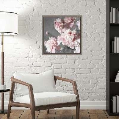 Pink Peonies on Gray Canvas Print with Floating Frame