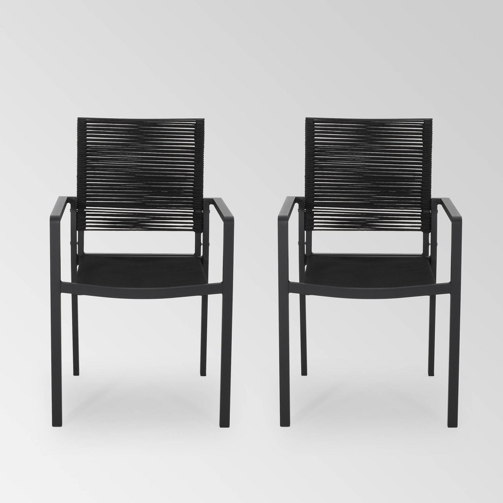 Cape Coral 2pk Aluminum Dining Chair with Rope Seat - Dark Gray/Black - Christopher Knight Home