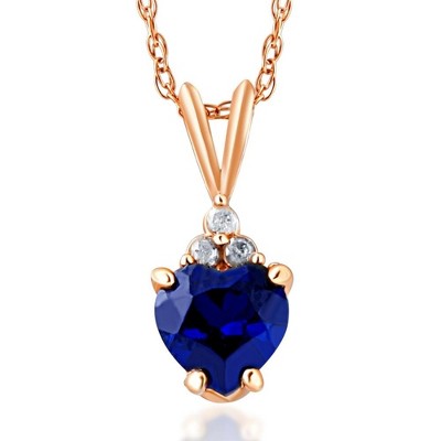 Pompeii3 1/2ct Diamond & Blue Sapphire Heart Pendant 10K Rose Gold