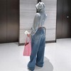 Mocamel Women's High Waist Wide Leg Denim Jeans with Back Embroidery Light Blue - 3 of 4
