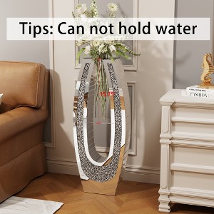 ORRD 24.01" U-Shaped Floor Vase, Shattered Diamond Mirror Surface, Silver Tall Glass Vase for Living Room Corner Hallway - 1 of 4