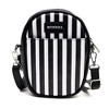Horror Movies Vegan Leather Crossbody Bag with Adjustable Strap, Beetlejuice Smiling Chibi Face Applique, Stripe Black White, 7" x 8" - 3 of 4