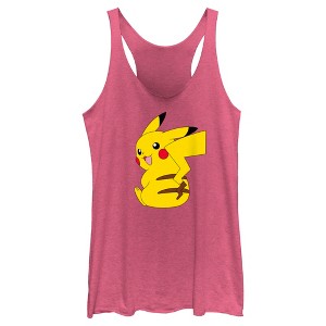 Women's Pokemon Pikachu Sitting Portrait Racerback Tank Top - 1 of 4