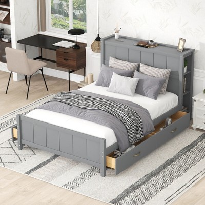 Full Size Platform Bed With Drawers And Storage Shelves, Gray ...