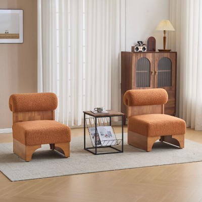 CAVINAS Modern Boucle Accent Chair with Rolled Backrest and Solid Wood Frame, Lounge Armchair for Living Room, Bedroom, or Office