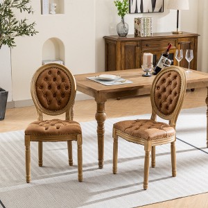 Lyngins French Elegant Dining Chairs (Set of 2), Easy-Care Armless Chair with Hand-Pulled Buckle, Solid Wood Kitchen Chairs & Living Room Chair - 1 of 4