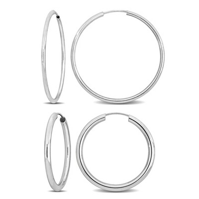 EVERLY JEWELRY | 14k White Gold 25mm and 30mm Hoop 2-Piece Set Earrings