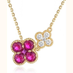 Birthstone Four Leaf Clover Necklace 14K Gold Plated CZ Flower Jewelry - 1 of 4