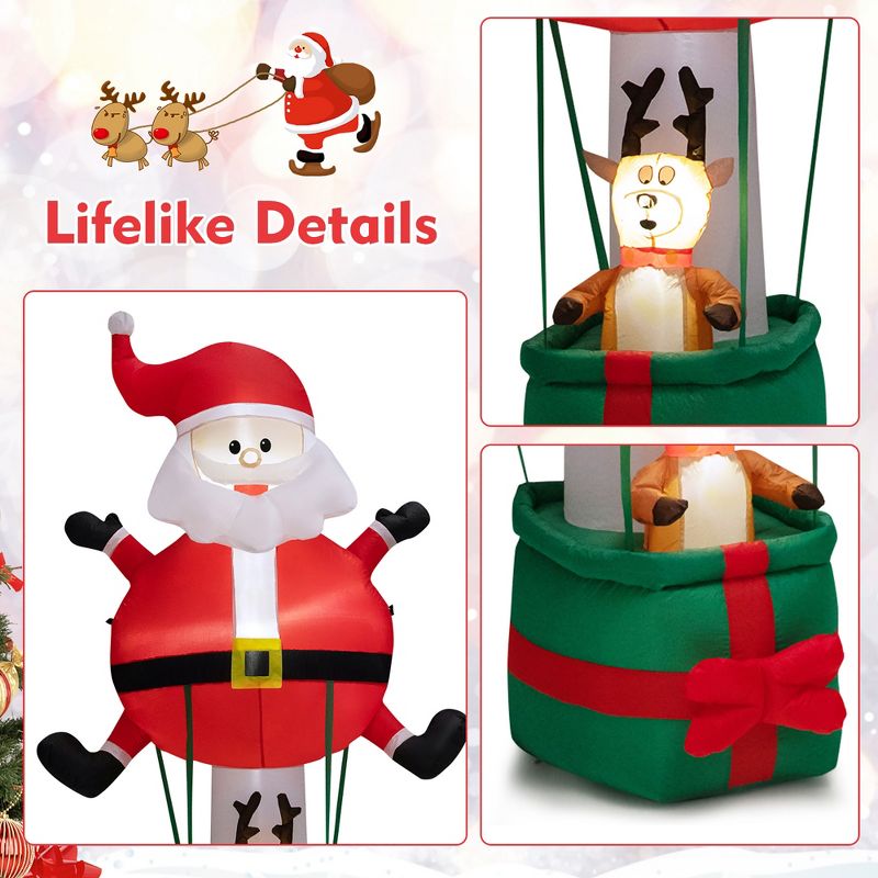 Costway 8 FT Inflatable Santa Claus & Reindeer Giant Hot Air Balloon with LED Lights, 5 of 10