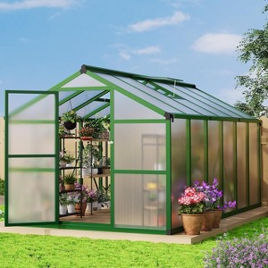 8x12 FT Aluminum Greenhouse, Heavy-Duty Polycarbonate Walk-in Greenhouse with Roof Vent for Garden, Backyard, or Winter Use - 1 of 4