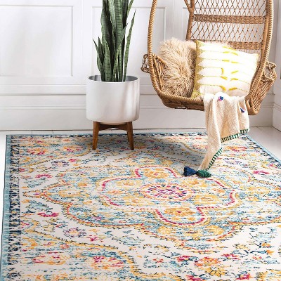 Blue Distressed Bohemian Floral 3'3" x 5' Area Rug