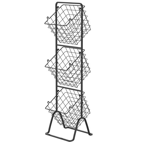 mDesign Vertical Standing Kitchen Pantry Food Shelving with 3 Baskets