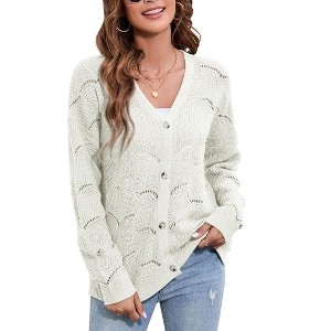 Women's Lightweight Crochet Cardigan Long Sleeve Hollow Out Kint Sweaters - 1 of 4
