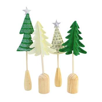 Christmas 13.75" Felt Holiday Set Of 4 Trees Wood Base Ganz  -  Decorative Sculptures