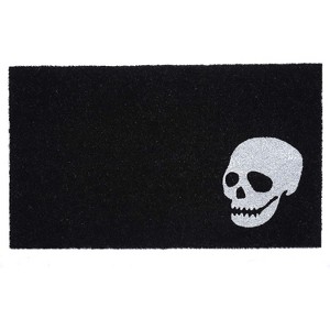 HomeRoots 17" X 29" Black and White Coir Skull Outdoor Halloween Door Mat - 1 of 3
