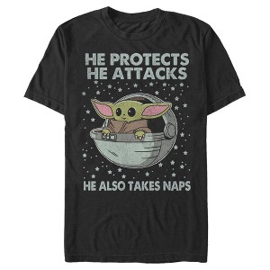 Men's Star Wars The Mandalorian The Child Protects Attacks Naps T-Shirt - 1 of 4