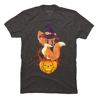 Men's Design By Humans Cute Witch Fox With Jack O Lantern Halloween Shirt By thebeardstudio T-Shirt