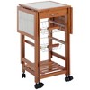 HOMCOM 37" Modern Wooden Drop Leaf Kitchen Island Rolling Cart With Basket Storage - 4 of 4