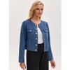 INSPIRE CHIC Women's Crew Neck Western Long Sleeve Chest Pockets Denim Cropped Jean Jackets - 2 of 4