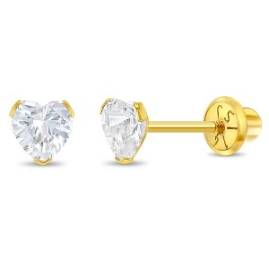 Girls' Birthstone CZ Heart Screw Back 14k Gold Earrings - In Season Jewelry - 1 of 4