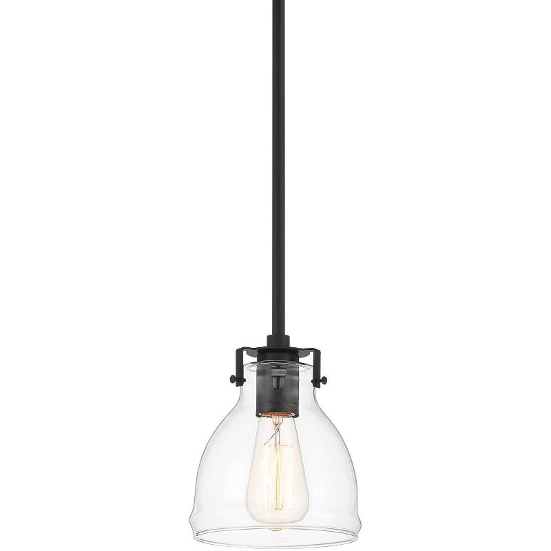 Possini Euro Design Bellis Black Mini Pendant 6" Wide Modern Industrial Clear Glass Bell Shade for Dining Room House Foyer Kitchen Island Entryway, 1 of 8