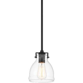 Possini Euro Design Bellis Black Mini Pendant 6" Wide Modern Industrial Clear Glass Bell Shade for Dining Room House Foyer Kitchen Island Entryway