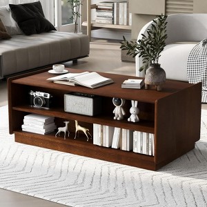 ALEXOUN 47.2" Rectangle Coffee Table with 4 Drawers and 2 Display Shelves,Wood Coffee Table with Fluted and Tempered Glass,for Living Room - 1 of 4