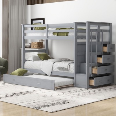 NicBex Twin Over Twin Bunk Bed with Trundle and Storage Drawers,Loft Bed with Ladder and Converts to 3 Beds,Noise Reduced Bunk Beds for Bedroom