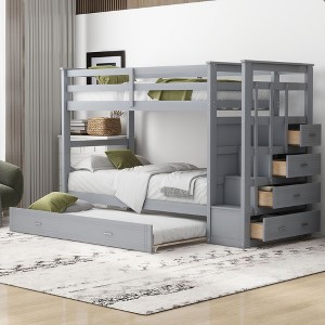 NicBex Twin Over Twin Bunk Bed with Trundle and Storage Drawers,Loft Bed with Ladder and Converts to 3 Beds,Noise Reduced Bunk Beds for Bedroom - 1 of 4