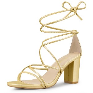 Allegra K Women's Back to College Strappy Straps Lace Up Chunky Heel Sandals - 1 of 4