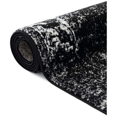 Black Rectangular Stain-Resistant Synthetic Area Rug