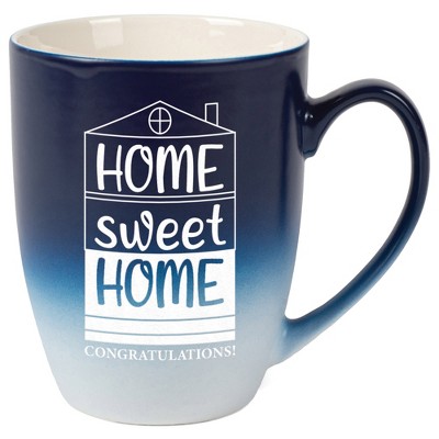 Elanze Designs 12 Ounce Ceramic Decorative Laser Engraved Giftable Novelty Tea Coffee Cup Mug Navy Blue and White Home Sweet Home Congratulations!