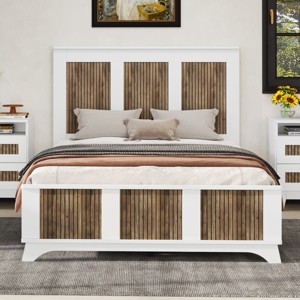 Full Size Farmhouse Platform Bed with Frame, Rustic Wooden Slat Panel Design and Sturdy Plywood Support System-Maison Boucle - 1 of 4
