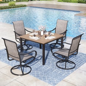 Captiva Designs 5pc Outdoor Wood-look Square Dining Steel Table & Swivel Sling Metal Chairs - 1 of 4