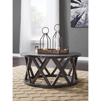 Rustic Gray Weathered Pine Round Coffee Table, 40"
