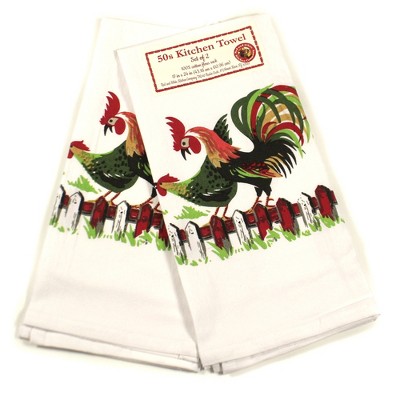 Decorative Towel 24.0" Henpecked Flour Sack Towel Roosters Chicken Kitchen  -  Kitchen Towel