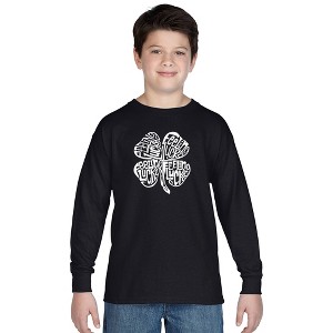 LA Pop Art Boy's Word Art Long Sleeve - Feeling Lucky - 1 of 4