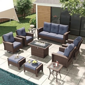 LayinSun Wicker Patio Furniture Set with Fire Pit Table, Classis Outdoor Conversation 360 Degree Swivel Chairs Set with Coffee Table - 1 of 4
