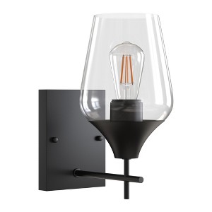 DORESshop 1-Light Matte Black Bathroom Light Fixture Modern Industrial Wall Sconce Vanity Light with Wine Glass Shade (2-Pack) - 1 of 4