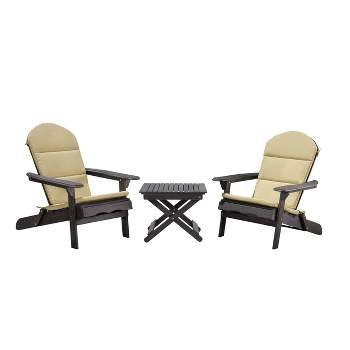 Malibu 3pc Outdoor 2 Seater Acacia Wood Chat Set with Cushions - Khaki/Dark Gray - Christopher Knight Home