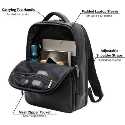 Alpine Swiss Olsen 13” Laptop Travel Backpack Genuine Leather Slim Business Travel Carry On Daypack Black — фото 3