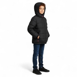 SUPER TRIPLE GOOSE Boys Puffer Jacket with Hood – Warm Winter Coat with Pop Color Zippers - 1 of 3