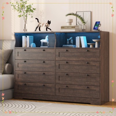 Dresser for Bedroom, TV Stand Dresser with Charging Station and LED Lights
