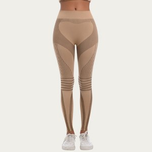 Anna-Kaci Active Women's Seamless High Waist Ribbed Leggings with Sculpting Contour Panels and Compression Fit - 1 of 4