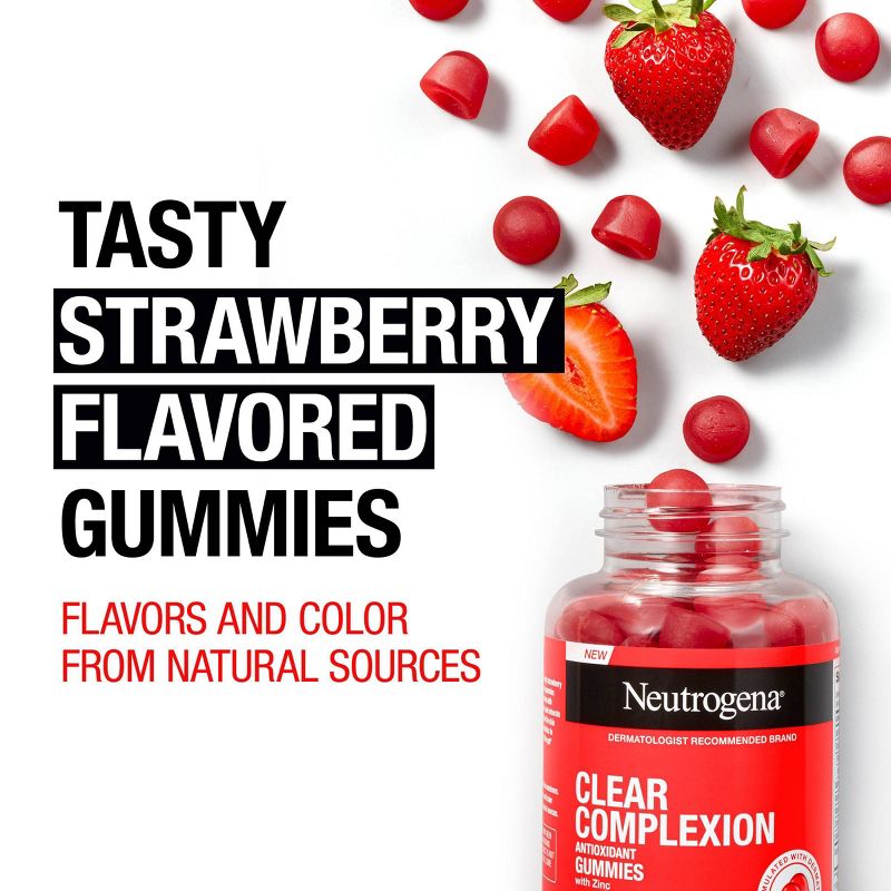 Neutrogena Clear Complexion Antioxidant Gummies with Zinc, Vitamin A, C &#38; E - Strawberry Flavor - 60 ct, 5 of 12