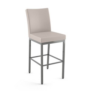 Amisco Perry Upholstered Counter Height Barstool Cream/Gray: Faux Leather, Steel Frame, 26" Seat - 1 of 4