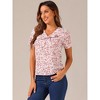 Allegra K Women's Bow Tie V Neck Short Sleeve Floral Printed Blouse - 3 of 4