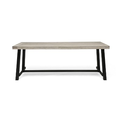 GDFStudio Emersyn Outdoor Acacia Wood and Iron Dining Table, Light Gray/Black