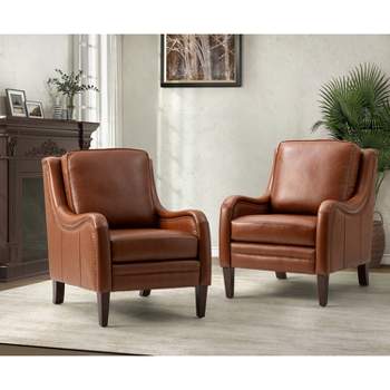 Set of 2 Regina 27.56" Wide Genuine Leather Armchair with Removable Cushions and English Arms  | ARTFUL LIVING DESIGN